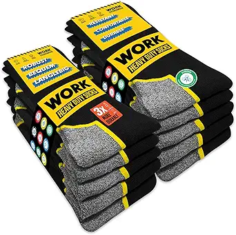 WORK Socks for Men Crew Length Black Socks 10 Pairs