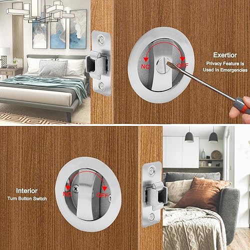 Miniatura 8 de Dontay Cerradura de privacidad para puerta de bolsillo, asas empotradas, fondo de 2-38 pulgadas, pestillo de (camabaño), perilla empotrada,