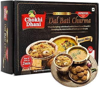 - Chokhi Dhani Ready to Eat Dal Bati Churma – Authentic Rajasthani Meal | Instant Indian Food Ready in 2 Minutes | Microwave, Stove Top or Hot Water Heating | 500g Pack | Ready to eat Meals