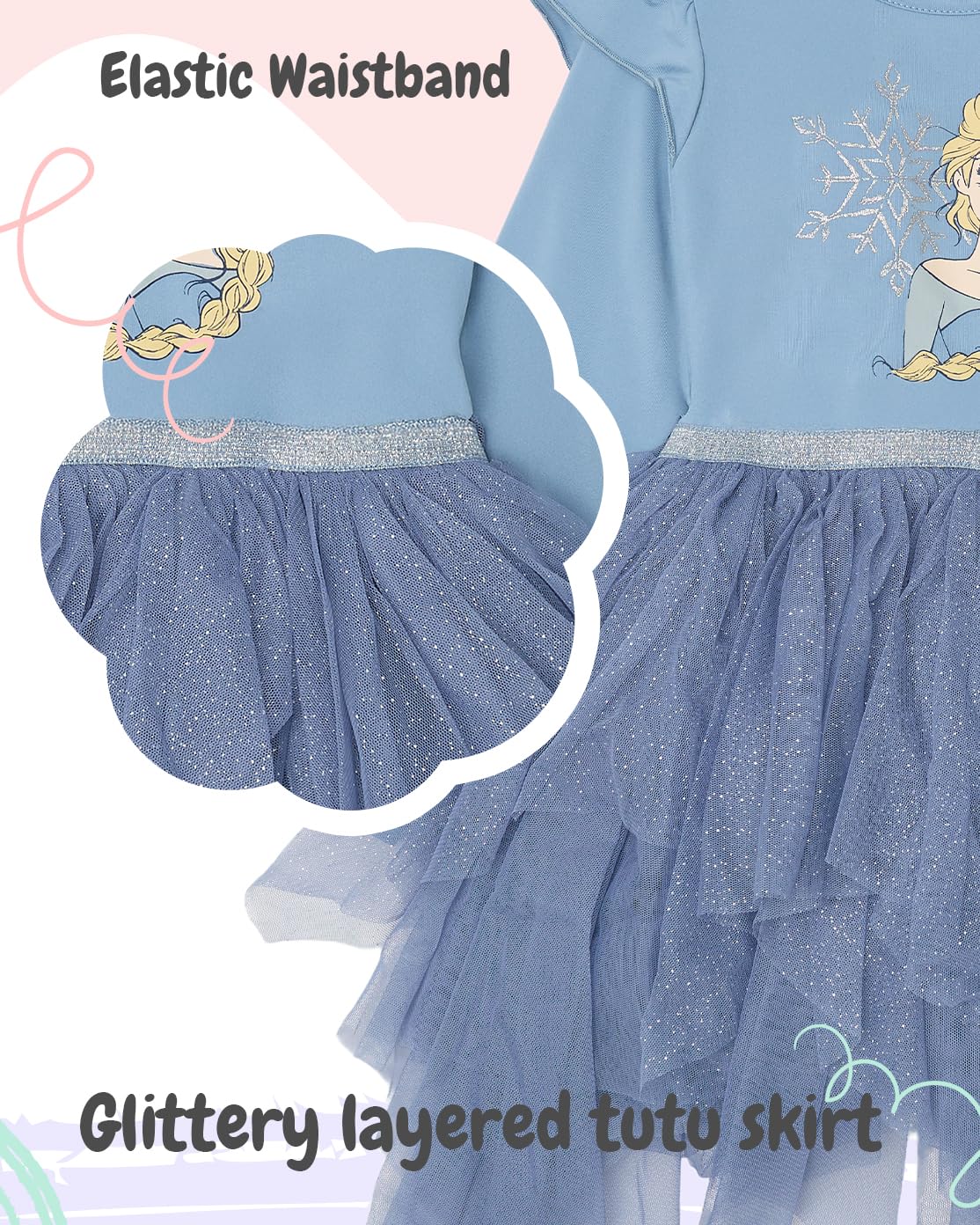 Disney Prinzessin Dress Up to Play für Mädchen Langarm Tutu & Sparkle Tüllrock Prinzessin Elsa Frozen