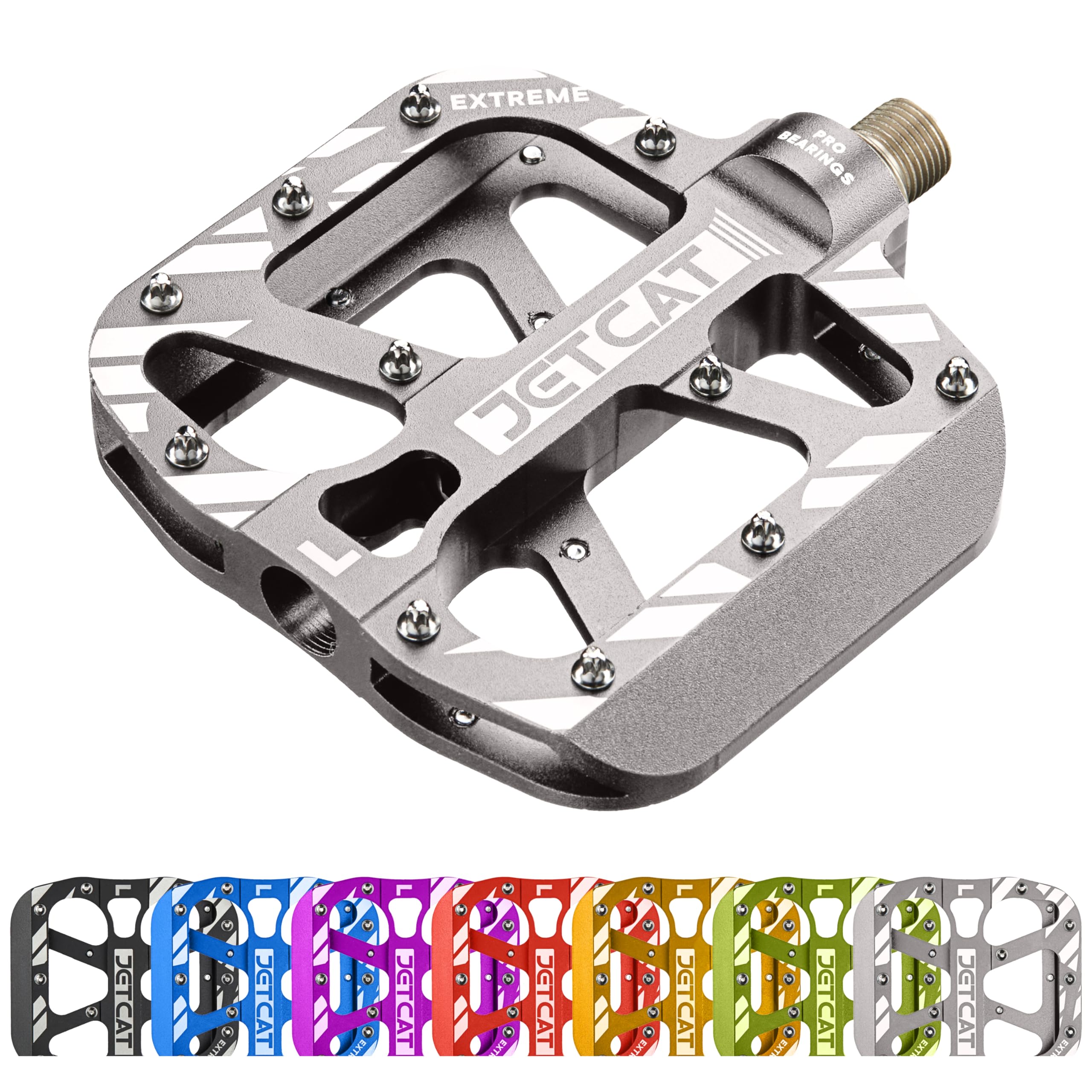 JETCAT Mountain Bike Pedals - MTB Pedals Flat, Bicycle Pedals for BMX MTN Road Gravel EBike, BMX Pedals, Flat Pedals, Road Bike Pedals, Specialized Parts, Metal Aluminum 9/16" Titanium/Grey