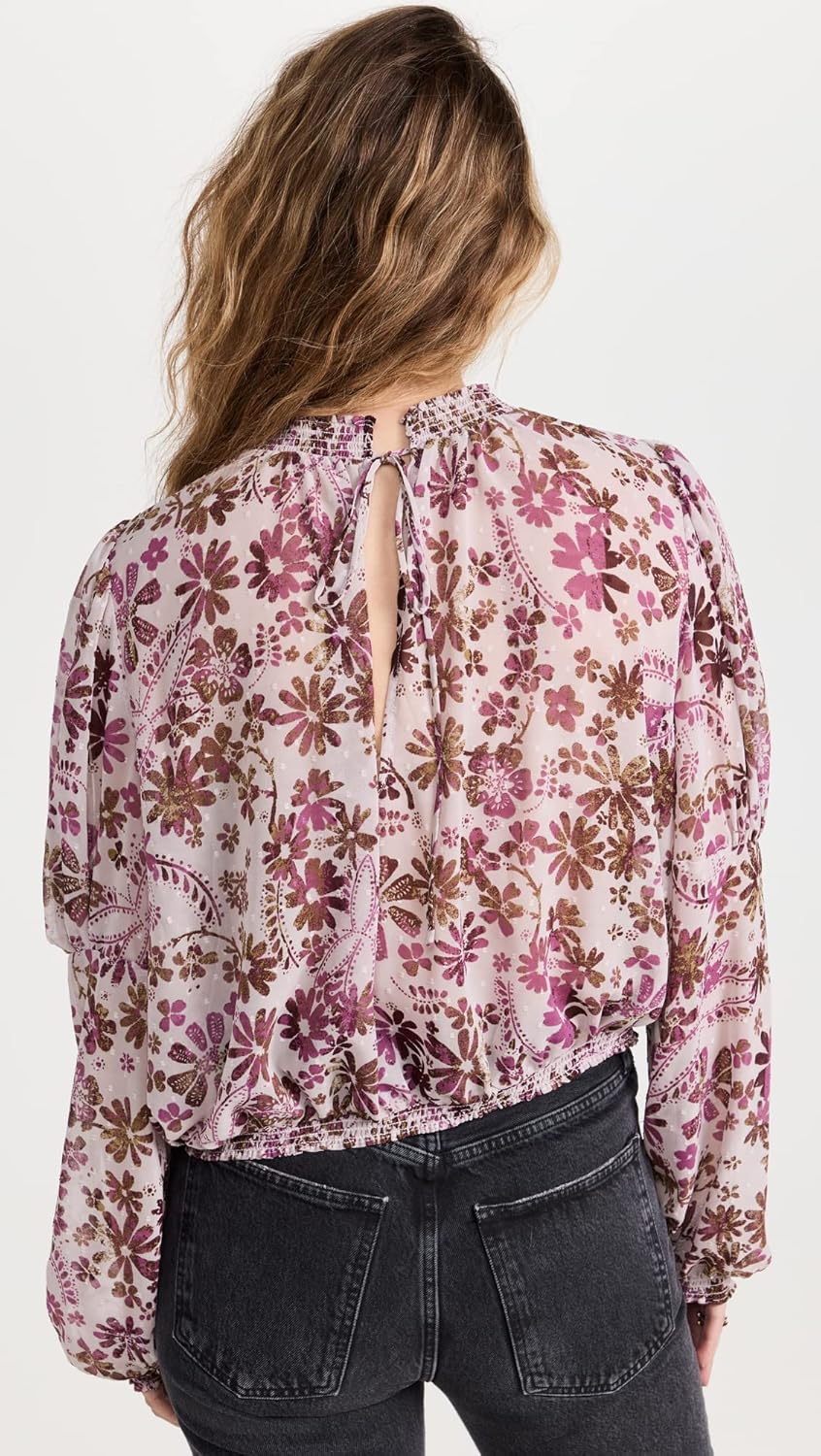 Free People Women's Clarissa Printed Top, Grey Lilac Combo, XS - Image 3