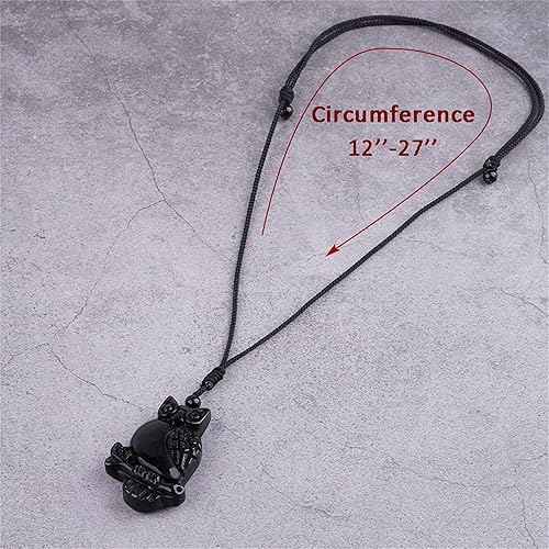 Miniatura 6 de TIKCAUZ Collar de obsidiana negra de cristal natural y piedra curativa con cuerda ajustable, hecho a mano, joyería de piedras preciosas para hombres