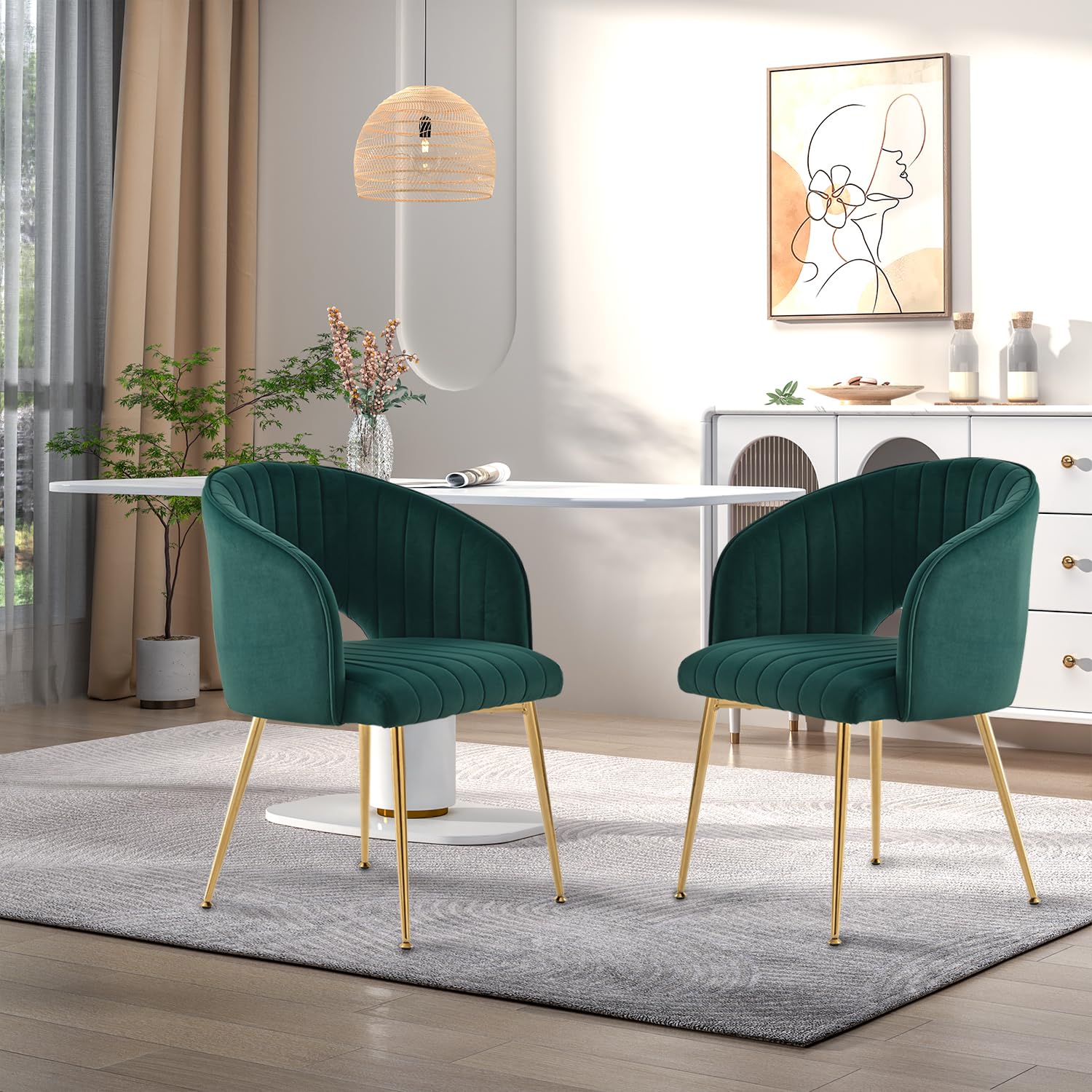 Juego de 2 sillas de comedor de terciopelo, sillas de mesa de comedor con reposabrazos, respaldo curvado, patas doradas, sillas de cocina, sillones para salón, dormitorio