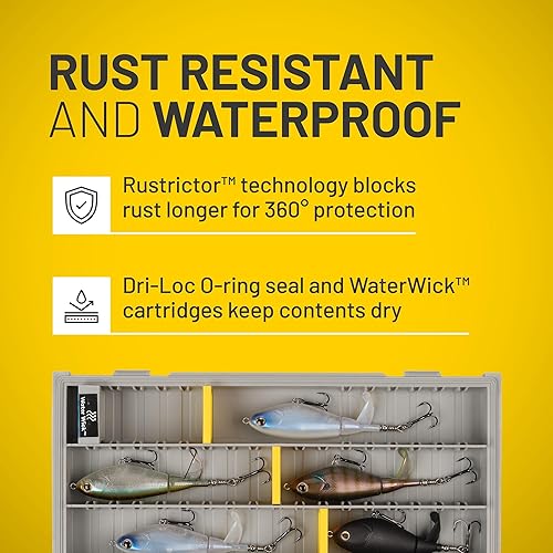 Miniatura 110 de Plano Edge 3700 - Caja de almacenamiento vertical de cebo y cebo espía, gris y amarillo, soporta hasta 52 cebos verticales, caja organizadora