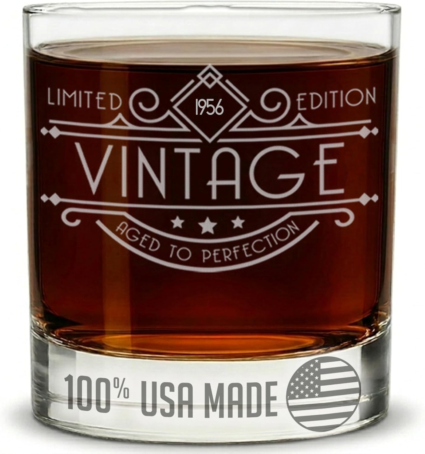 Personalized Vintage 70th Birthday Etched Whiskey Glass - Custom 1956 Birthday Gifts for Men - Cheers to Turning 70 Years old - 70th Decorations for Men - Scotch Bourbon Him Dad Grandpa 1.0