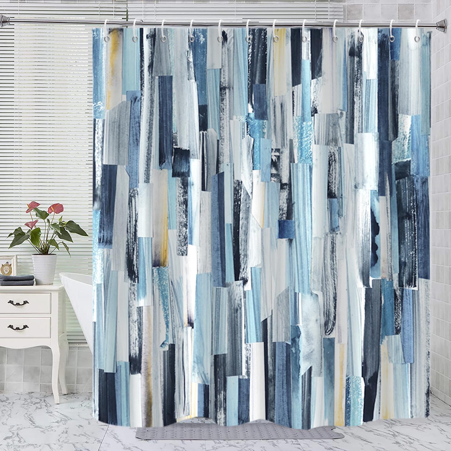 Black and White Extra Long Shower Curtain, Abstract Modern Ombre Art Painting Graffiti Machine Washable Waterproof Fabric for Bathroom Decor Bathtub with Hooks 72Wx84H