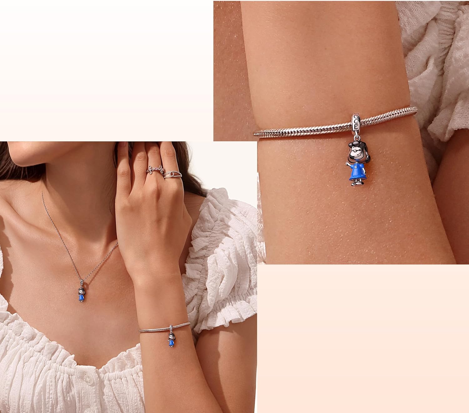 GNOCE Peanuts Lucy Pendant Dangle Charm Bracelet for Women, S925 Sterling Silver Dangle Charms for Women Wife, Valentine‘s Day, Mother’s Day Jewelry - Image 5