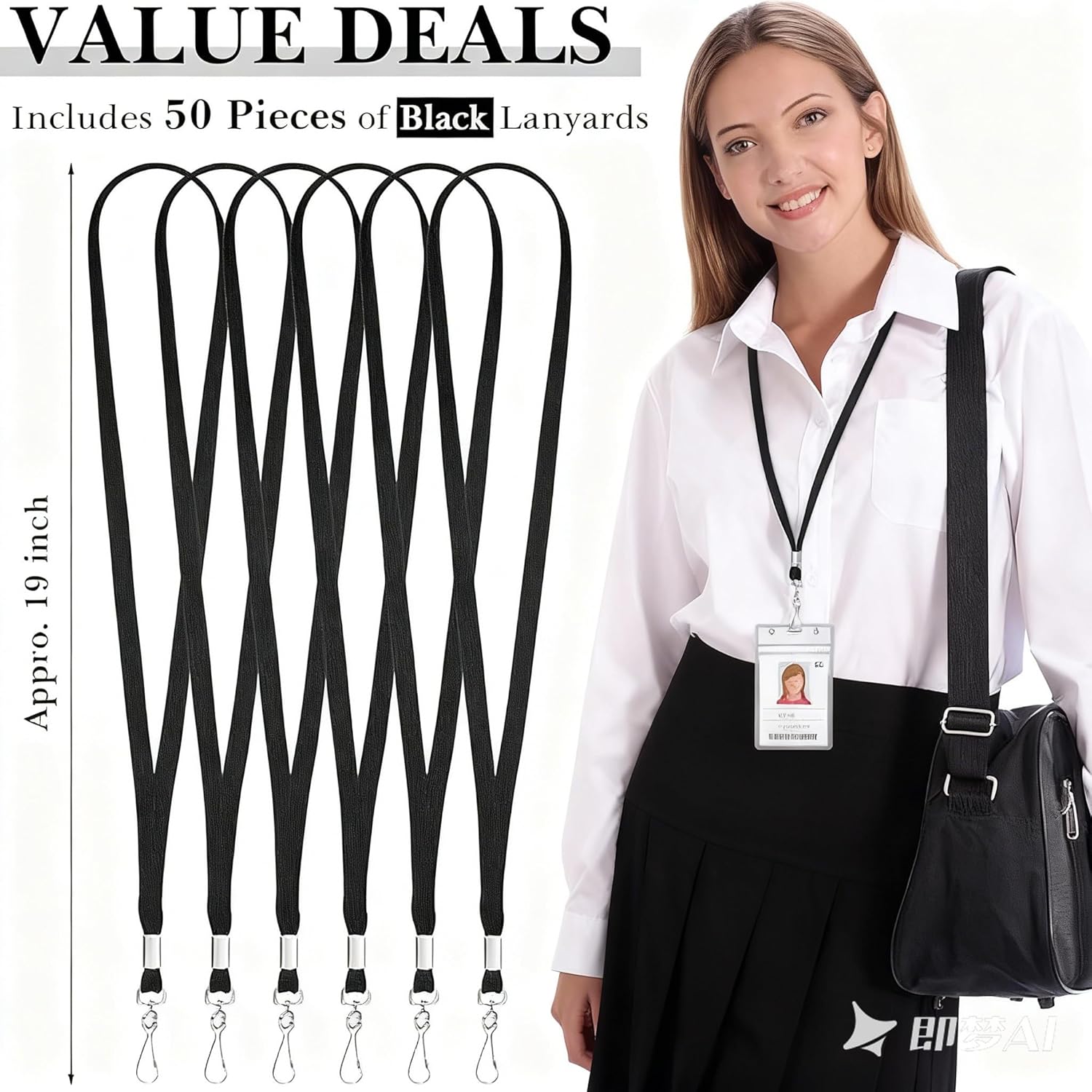 50 Pack 36" Flat Lanyards Bulk Black Lanyard for ID Name Badge Holder Neck Lanyard with Swivel J-Hook Comfortable Neck Straps （BLACK 50 PCS）