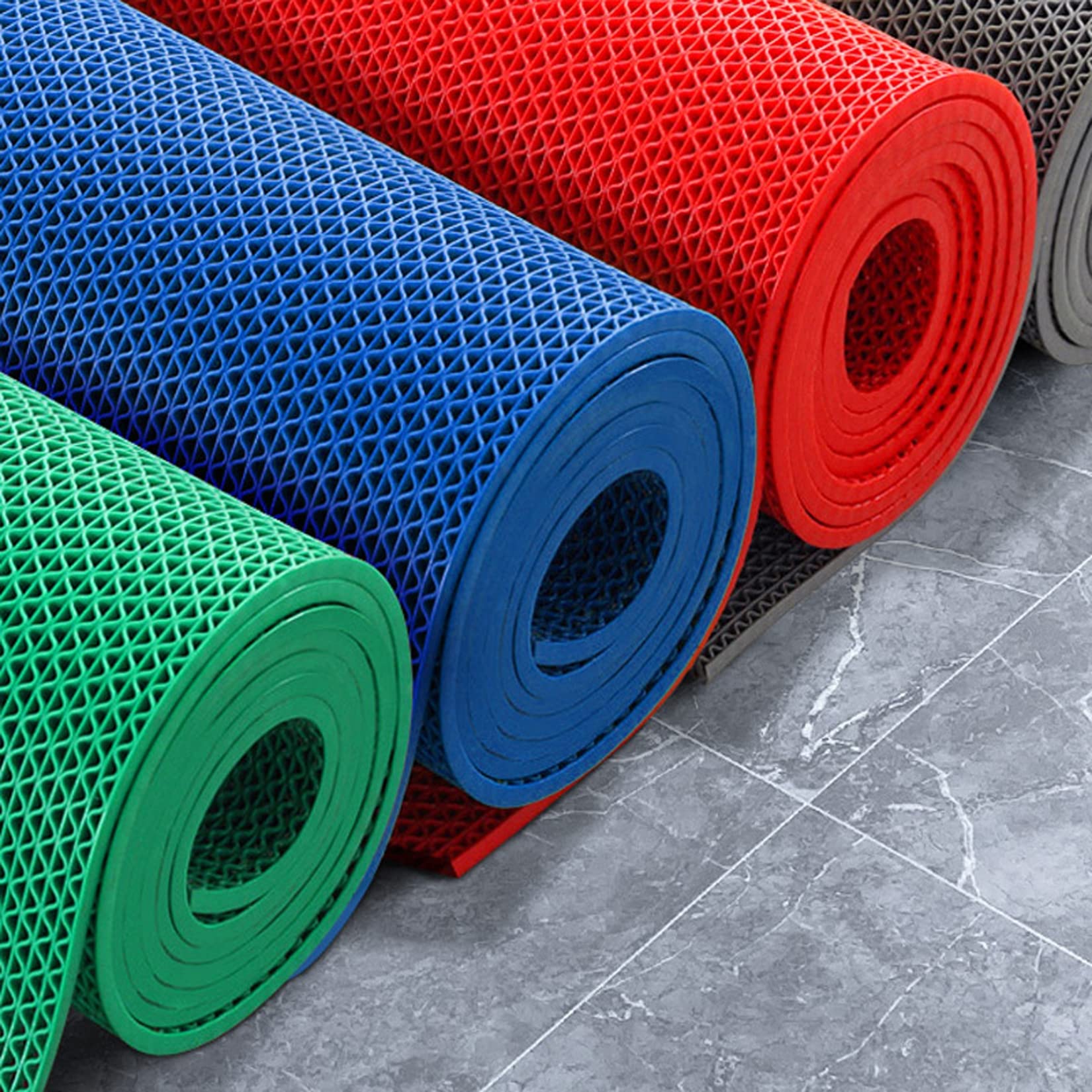 WLWLEO Bathroom Pool Drainage Non Slip Floor Mat 3'x10' Commercial Wet Area Anti Slip Mats Heavy Duty S-Shaped Hollow Mesh Waterproof Rubber Floor Mats,Gray/Grey,0.9×3M/3×10FT