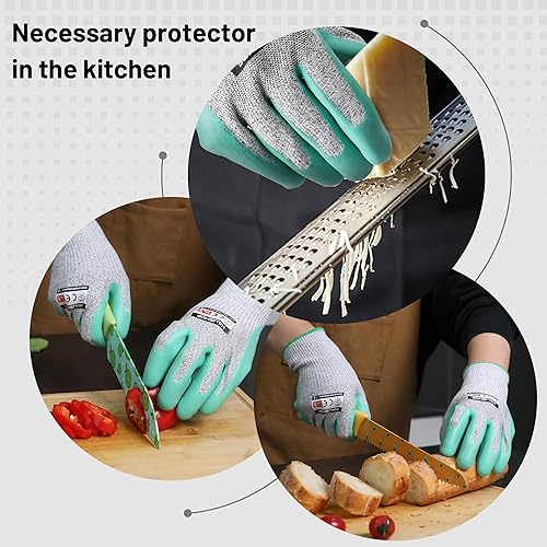 Miniatura 4 de HAUSHOF Guantes de trabajo resistentes a los cortes con protección de nivel 5 con revestimiento de látex, 3 pares de guantes de trabajo a prueba de