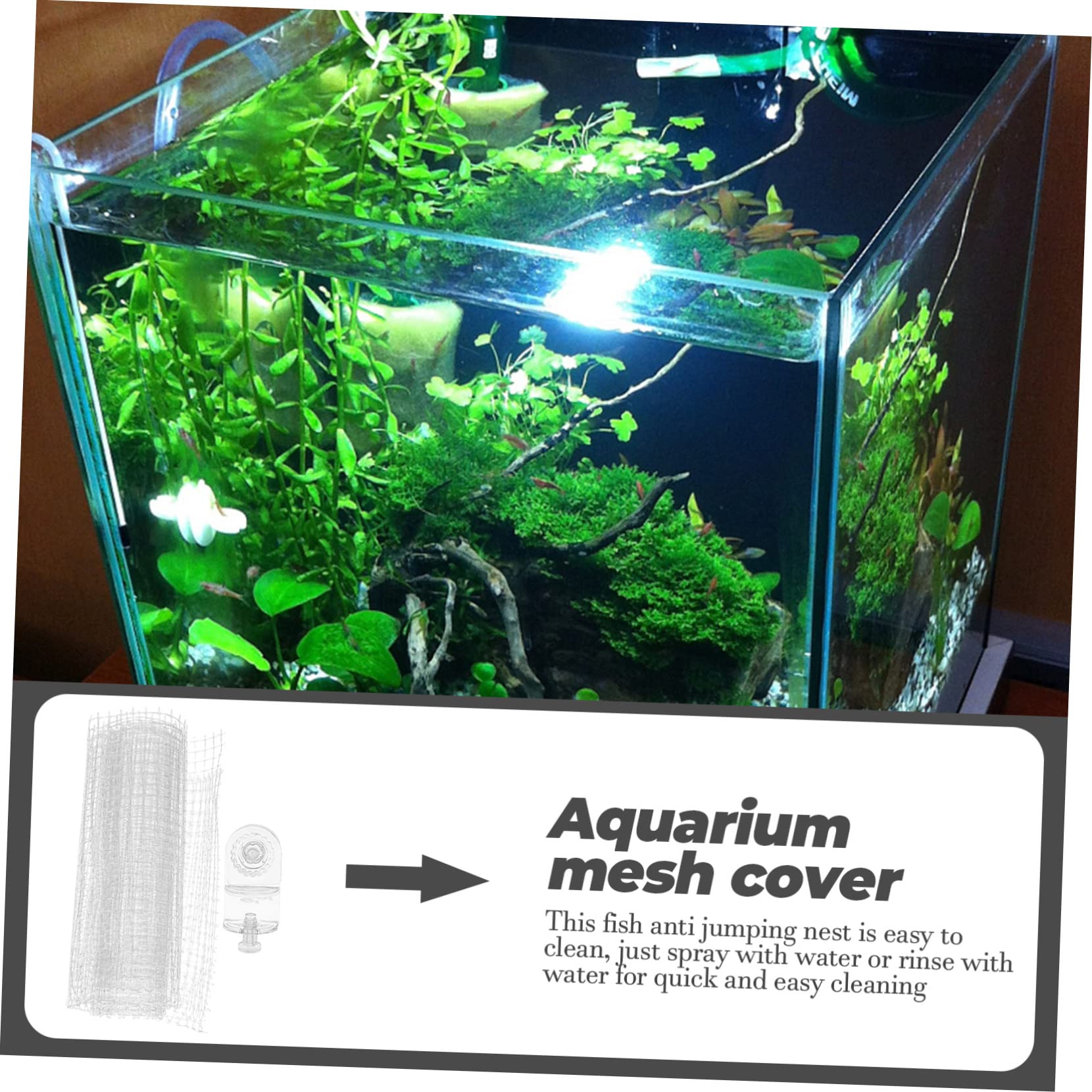 TEHAUX Couvercle D'Aquarium Filet Anti-Saut Transparent, Filet De Protection Ajustable Et DéCoupable, Accessoire Pratique pour Aquarium, EmpêChe Les Poissons De Sauter Et ProtèGe Contre Les Chats
