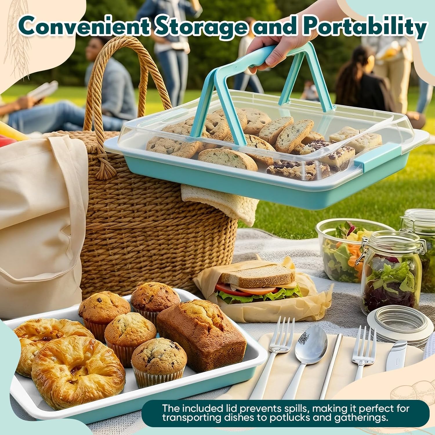 2 Pack Baking Sheet Pan with Lid 11 x 16 Inch Non-stick Cake Cookie Sheets for Baking Loaf Pan Dish with Lid for Brownies Casseroles Travel Party Outdoor Picnics