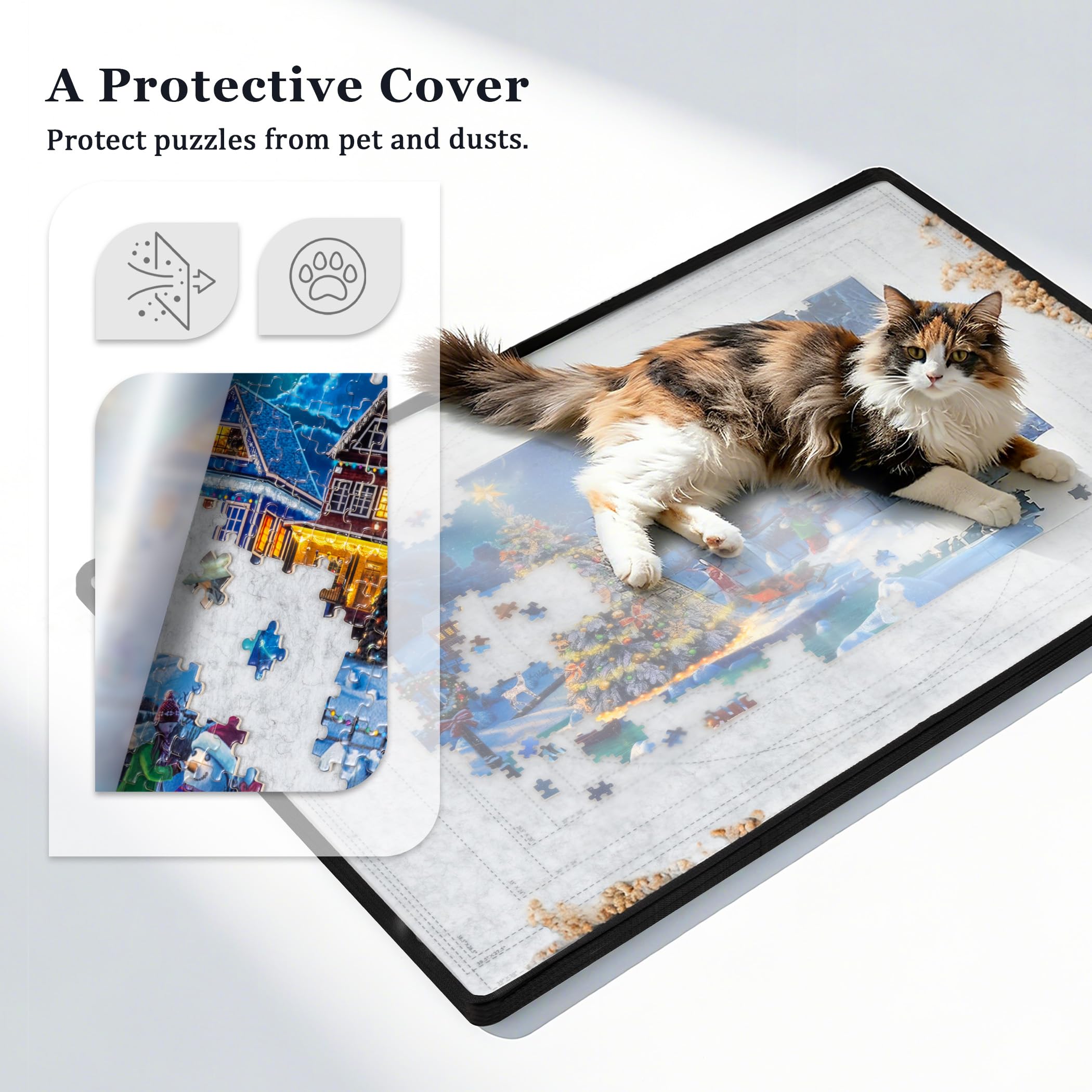 Becko US Planche de puzzle pliable avec 6 plateaux colorés et housse, table de puzzle portable et légère, tapis en feutre avec lignes auxiliaires pour le rangement des puzzles, pour puzzles de 2000