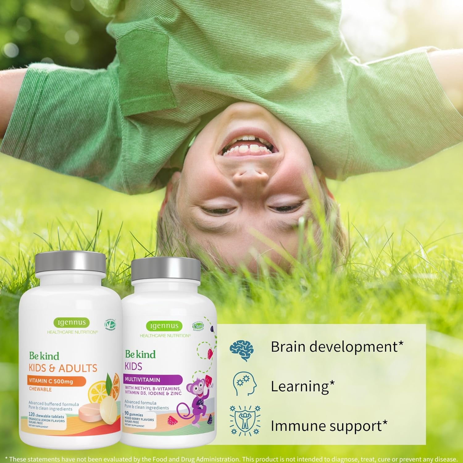 Igennus Methylated Kids Multivitamin Gummy + Gentle Buffered Vitamin C Chewable 500mg, Kids Brain & Immunity Bundle 4y+, with B-Vitamins & Vitamin D + Sugar Free & Vegan - Image 4