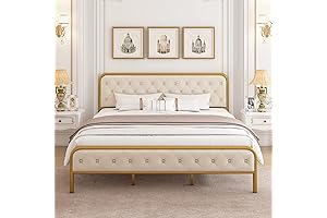 Queen Size Bed Frame, Velvet Upholstered Bed Frame with Tufted Headboard