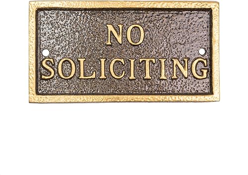 Miniatura 1 de Placa rectangular de metal fundido con texto en inglés "No Soliciting" - Letrero de advertencia - Placa de negocios - Fácil de instalar - Fabricado