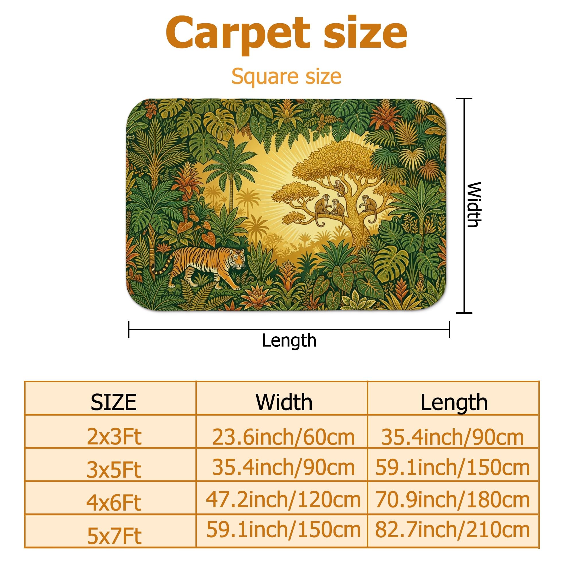 Alfombra de área de tigre, hojas tropicales de árbol natural, verde, de pelo bajo, esponja suave, rectangular, resistente a las manchas, para sala de estar, dormitorio, aula, dormitorio, decoración de