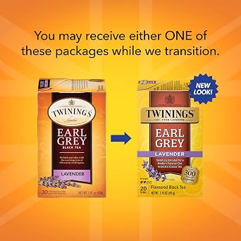 Twinings Earl Grey Lavender Tea 2-Pack Caffeinated Black Tea Blend, Individually Wrapped Tea Bags, 20 Count Each