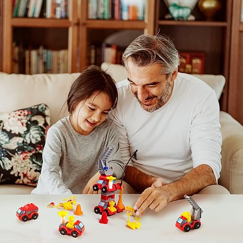 Miniatura 7 de 67 Pcs Fire Rescue Vehicles Building Blocks Set,4 Different Mini Fire Rescue Cars,4 In 1 Fire Truck Building Toy,Robot Brick Set for Goodie