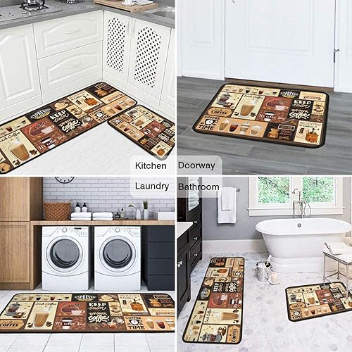 Miniatura 21 de Juego de 2 alfombras y tapetes de cocina antideslizantes, lavables, color negro, suaves, superabsorbentes, antifatiga, juego de tapetes de cocina