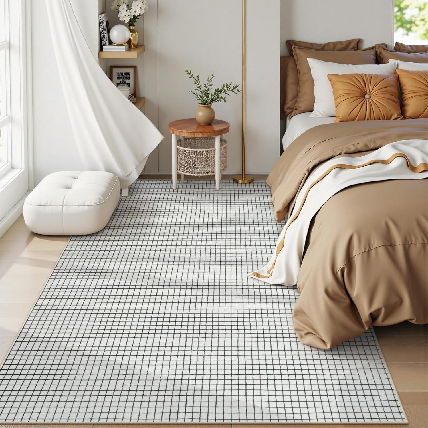 STARUIA Washable Plaid Area Rugs 5x7, Black and White Checkered Rugs for Living Room Non Slip Modern Neutral Geometric Bedroom Rug, Low Pile Soft Grid Carpet for Dining Room Nursery Home Office