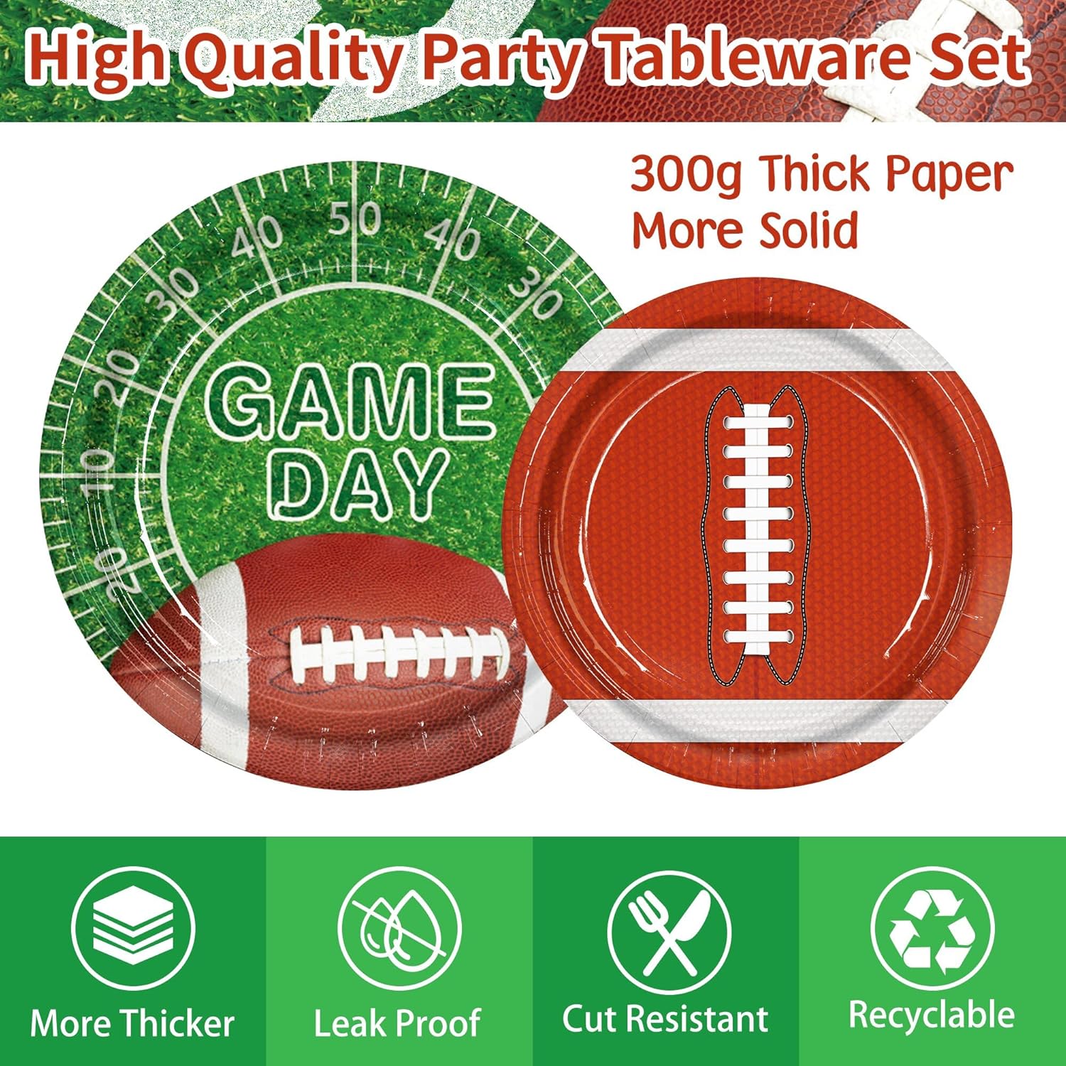 146Pcs Football Party Decorations Football Birthday Party Supplies Serves 24 With Football Party Set Lncludes Dinner Plates, Napkins, Knife, Fork, Cups Tablecloth and Party Banner - Image 6