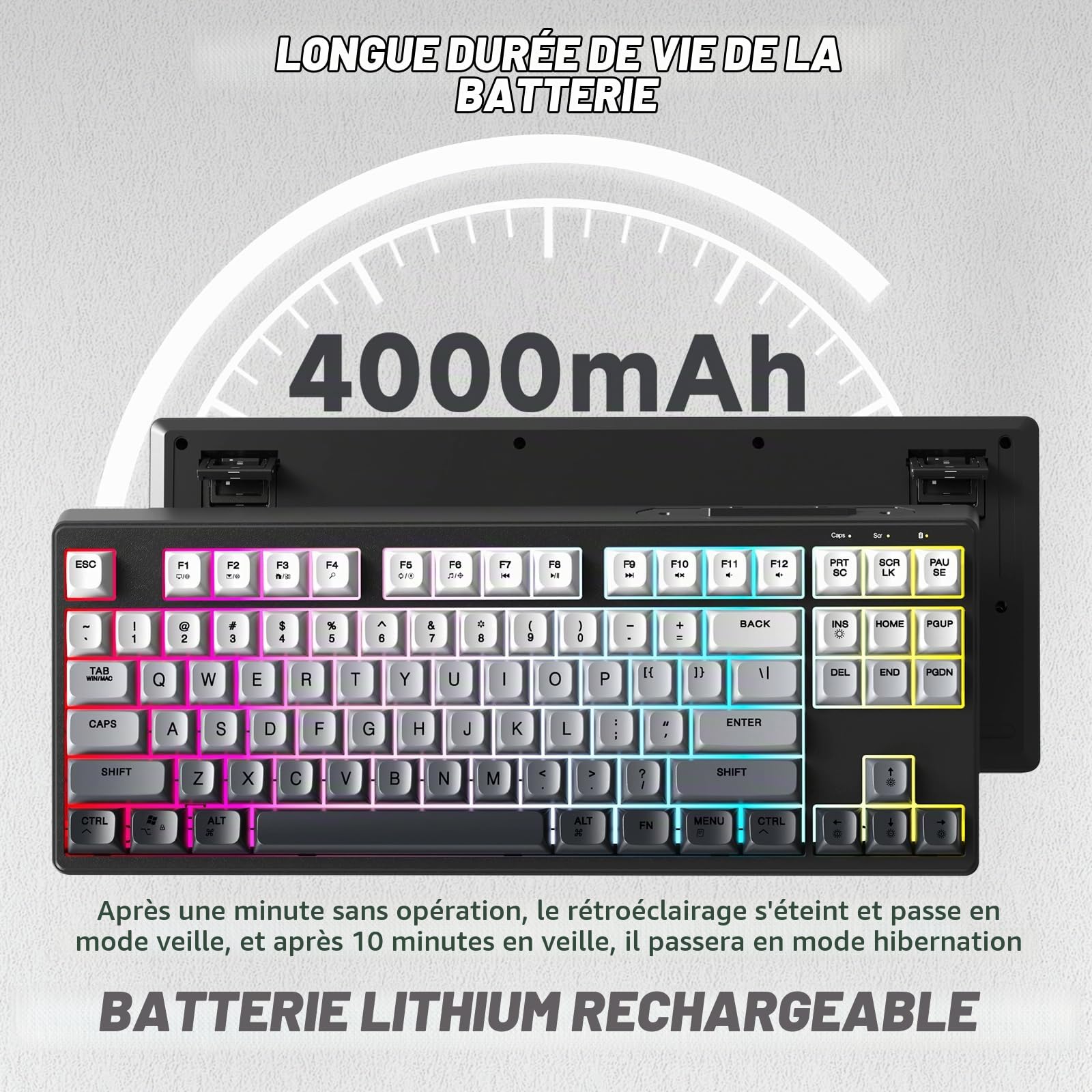 ATTACK SHARK X FREEWOLF M87 Clavier de Jeu à Membrane sans Fil 80%, TKL RVB, Sa PBT Keycaps, Clavier Bluetooth 5.0/2,4 Ghz Double Mode, QWERTY, 4000mAh, Mac/Win, Bureau/Jeu Silencieux – Dégradé Noir