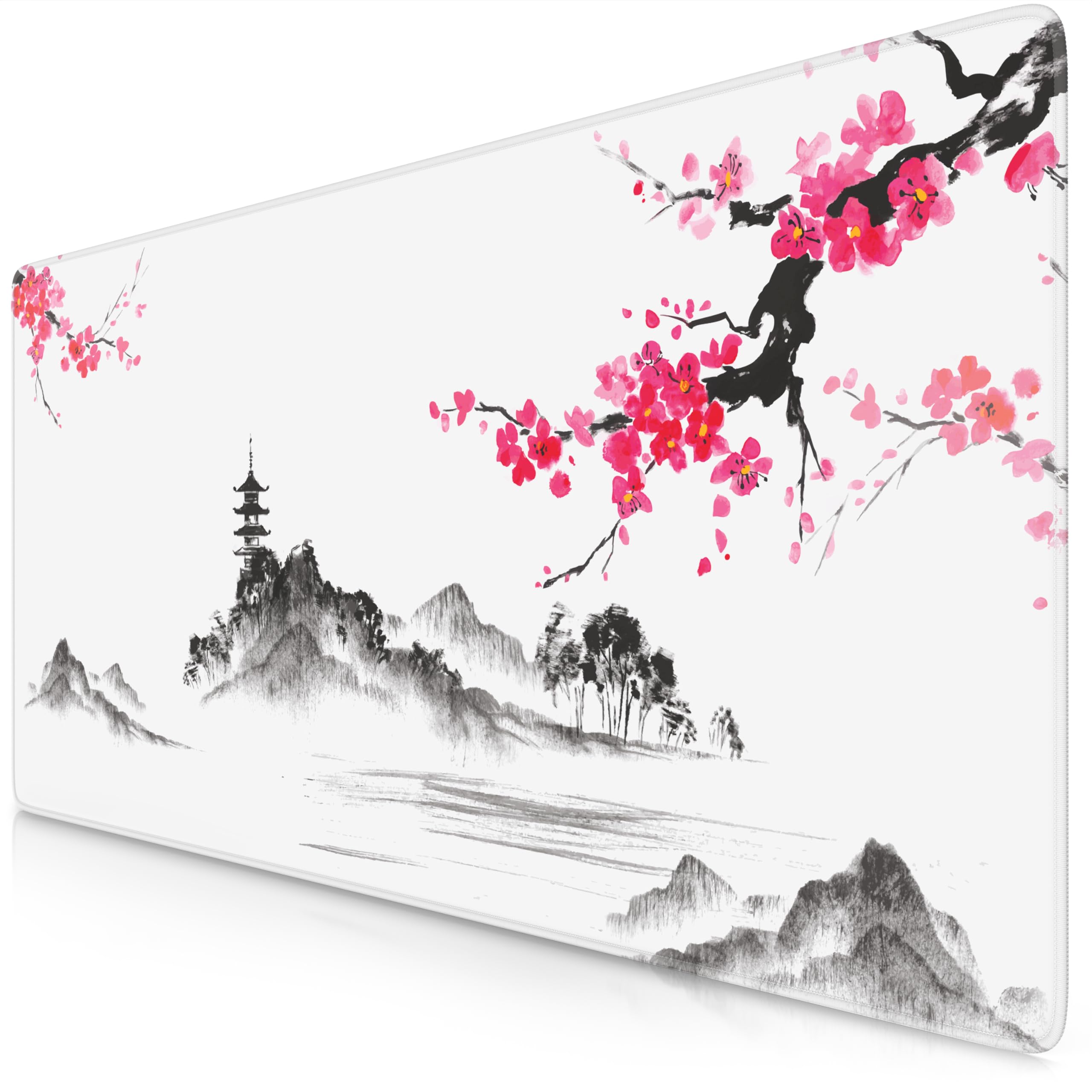 TITANWOLF Alfombrilla Gaming XXL para ratón 900x400, Mouse Pad, Precisión y Velocidad, Parte Inferior de Goma para una sujeción Estable, Antideslizante, Resistente al Agua, Ink Sakura