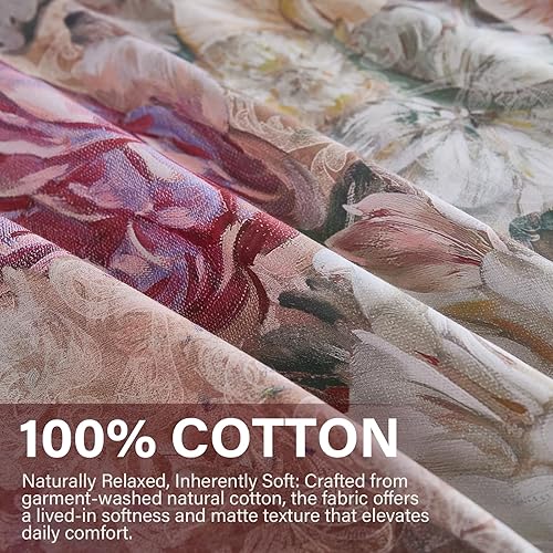 Miniatura 7 de Juego de funda de edredón 100 % algodón, tamaño King, diseño floral vintage con cierre de cremallera y lazos en las esquinas, juego de cama de lujo