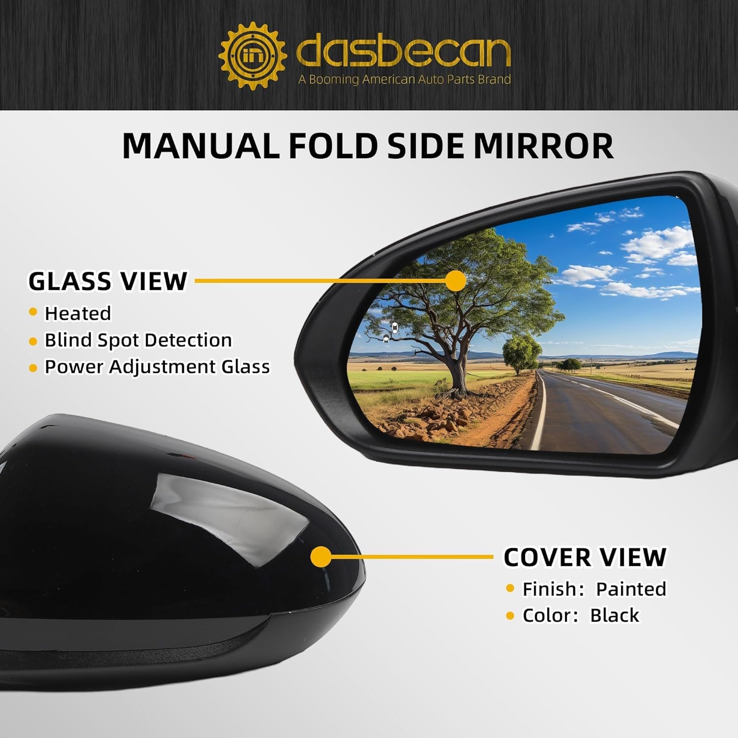 Dasbecan Left Driver Side Door Mirror Compatible with Hyundai Elantra 2017-2020 Heated Manual Folding Blind Spot Detection Replace# 87610F3020 HY1320226 (7Pins-Black Painted)