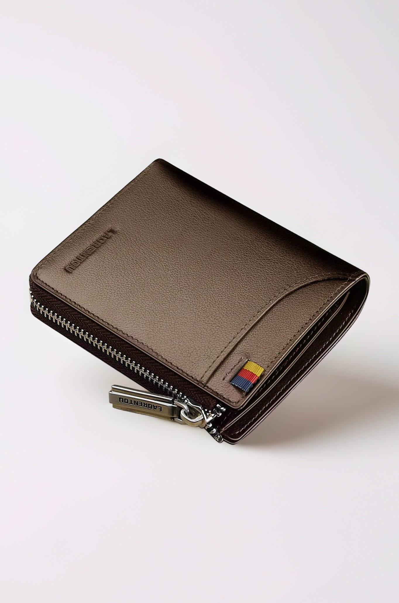 LAORENTOU Men Genuine Leather Wallet Fashion Pocket Short Wallet Card Holder for Man (Brown)