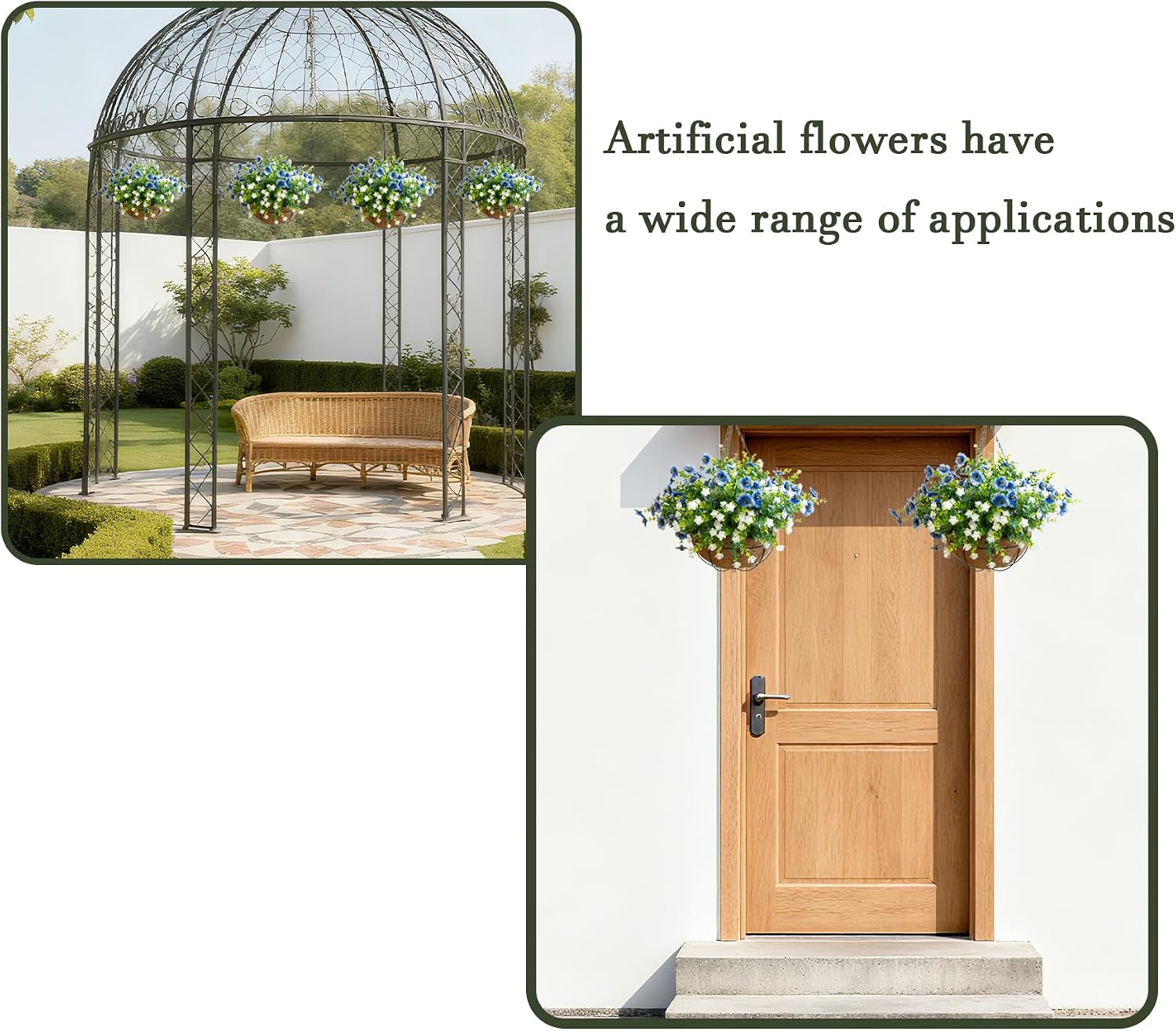 Artificial Hanging Flowers Basket Outdoor, Faux Plants Porch Patio Decor image 5