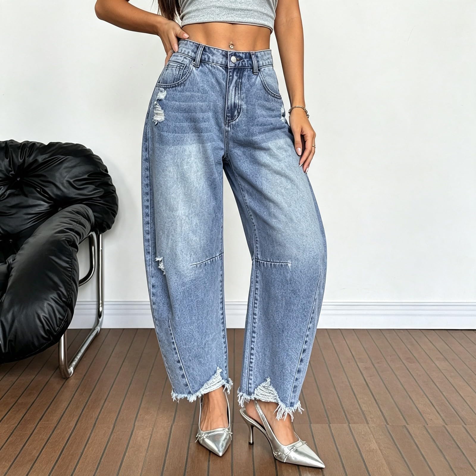 Jeans Donna Elasticizzati Jeans Baggy Curvy Gamba Larga Pantaloni Denim Vita Alta Leggeri Larghi Moda Pantaloni Elasticizzati Casual Comodi Taglie Forti Streetwear Eleganti con Tasche Basic