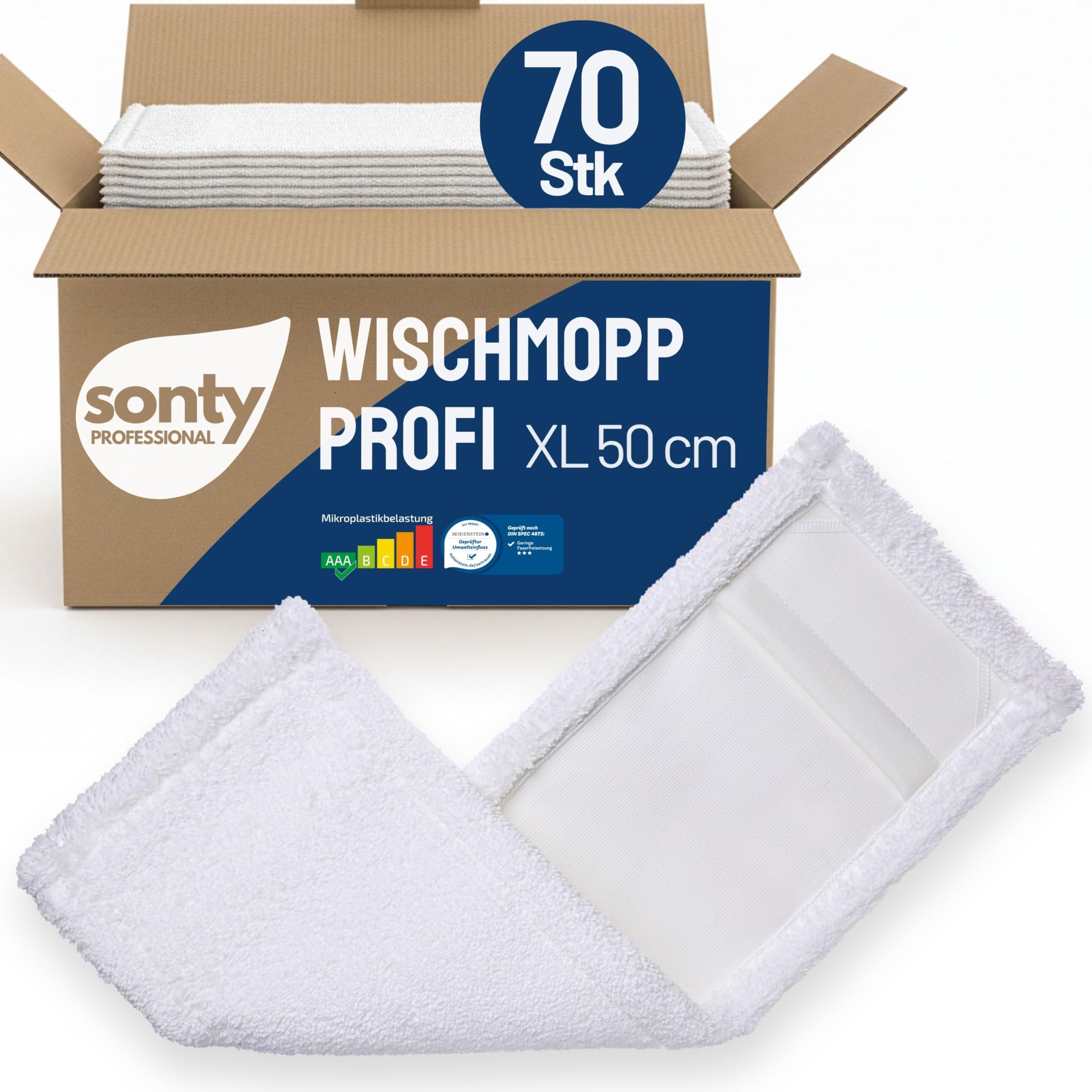 Sonty 70 Stück Mopp, Wischmop Professional, Microfaser 50cm weiß (70)