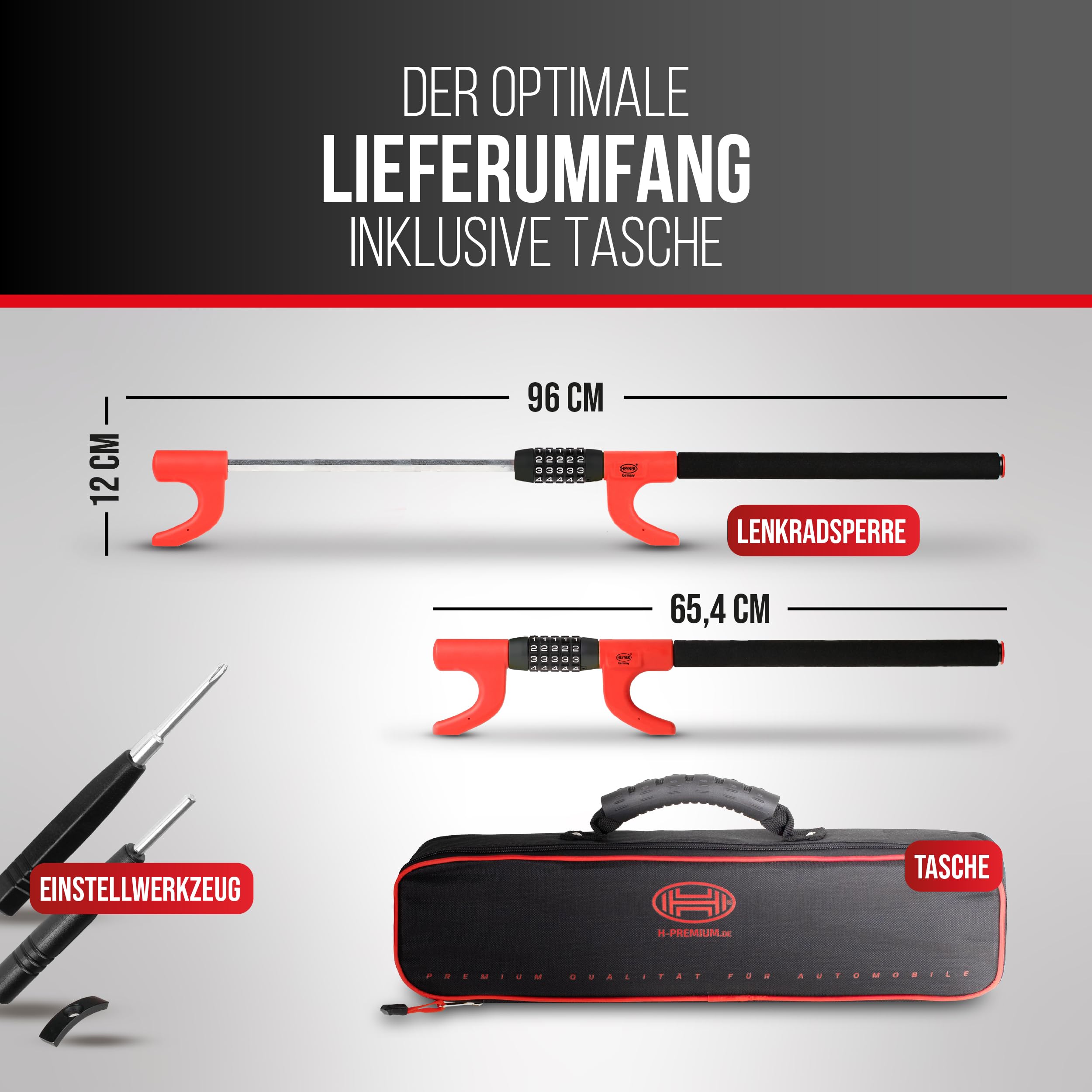 HEYNER® Lenkradsperre Wegfahrsperre mit Zahlenschloss Diebstahlsicherung für PKW extra lang