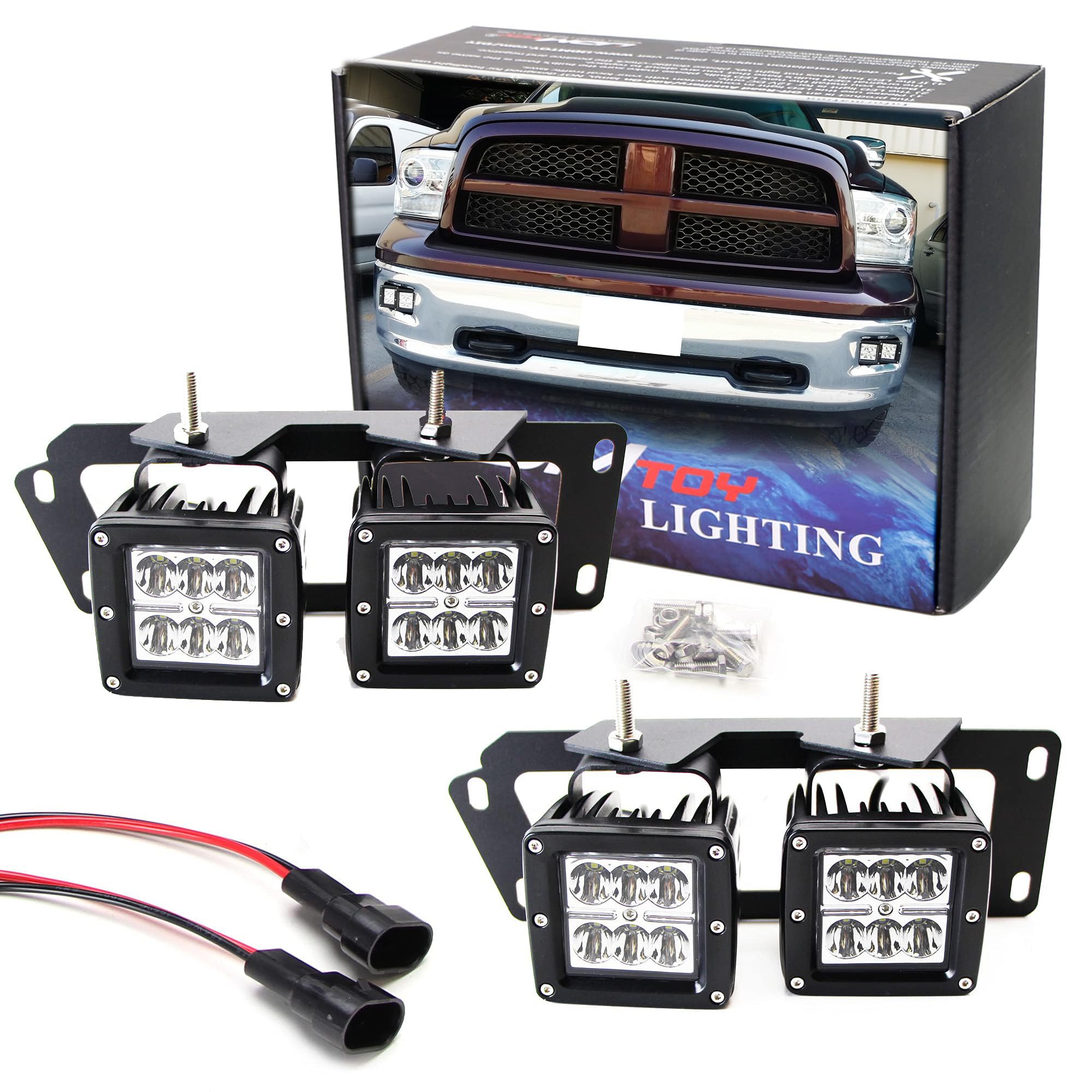 Amazon.com: iJDMTOY LED Pod Light Fog Lamps Compatible with 09-12 Dodge RAM  1500 & 10-19 Dodge RAM 2500 3500, Includes (4) 24W High Power 2x3 CRE LED  Cubes, Foglight Location Brackets & Wiring/Adapter Harnesses : Automotive