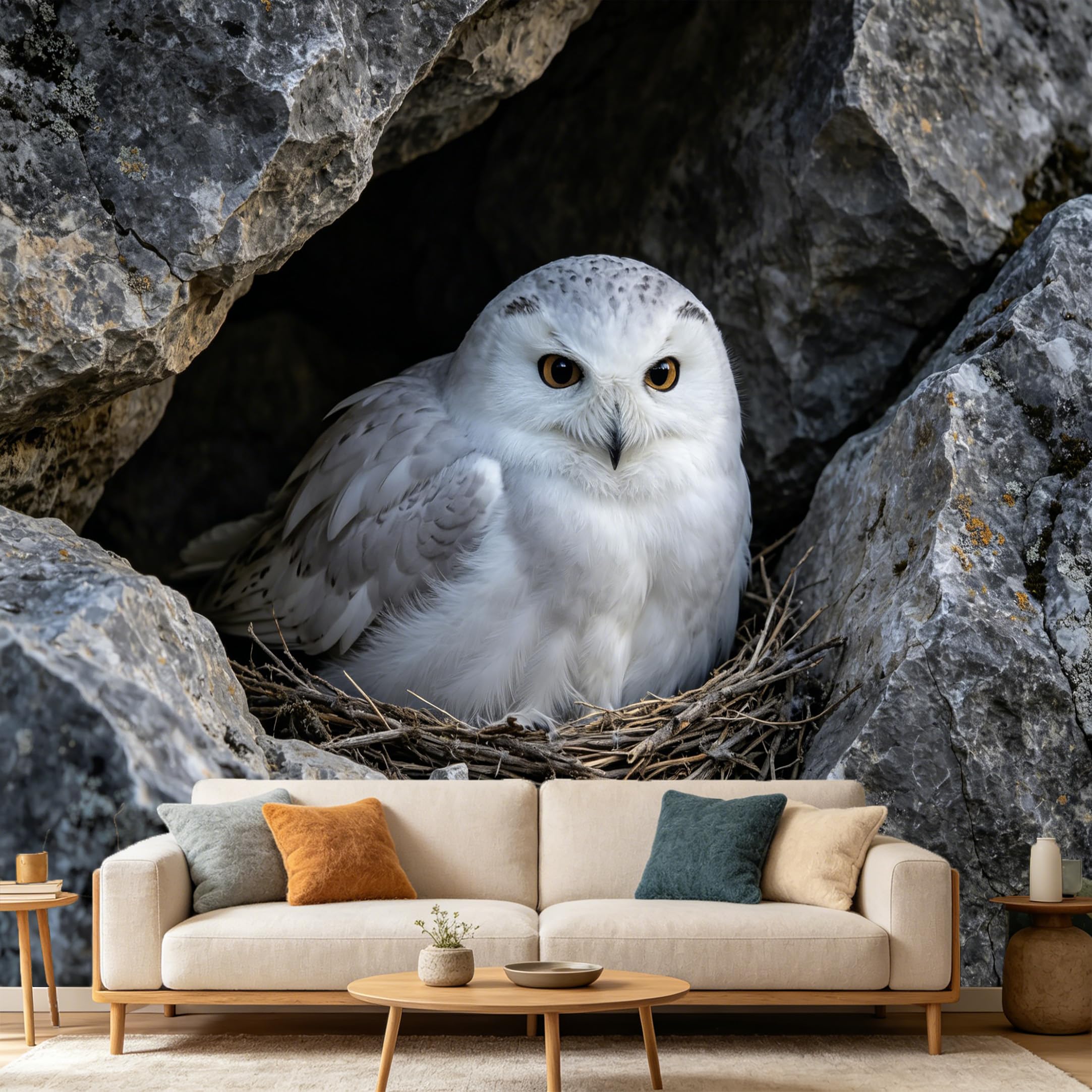 Custom Size Wall Mural Snowy Owl Bird Wildlife Nature Animal SelfAdhesive Art Prints wall Fabric（No PVC） Removable Wallpaper Home Bedroom Decor Living Room