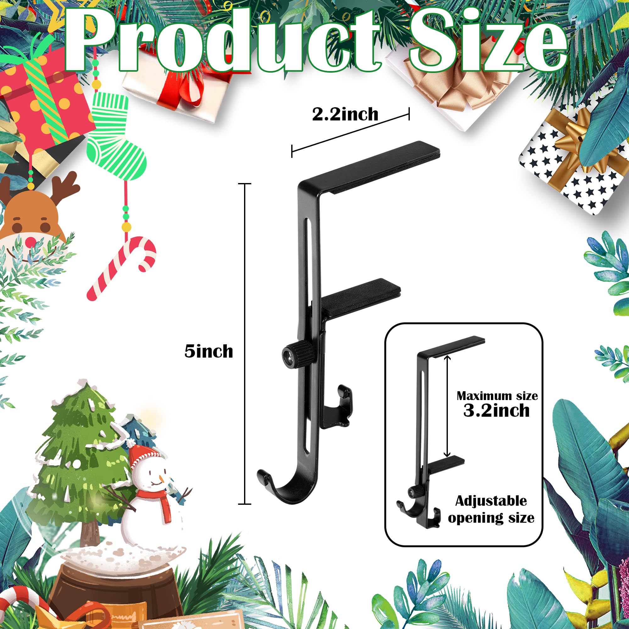 Fireplace Mantle No-Drill Christmas Garland Hangers - Heavy Duty Adjustable Mantle Hooks For Stockings & Wreaths (Black) Garland And Stocking Holder