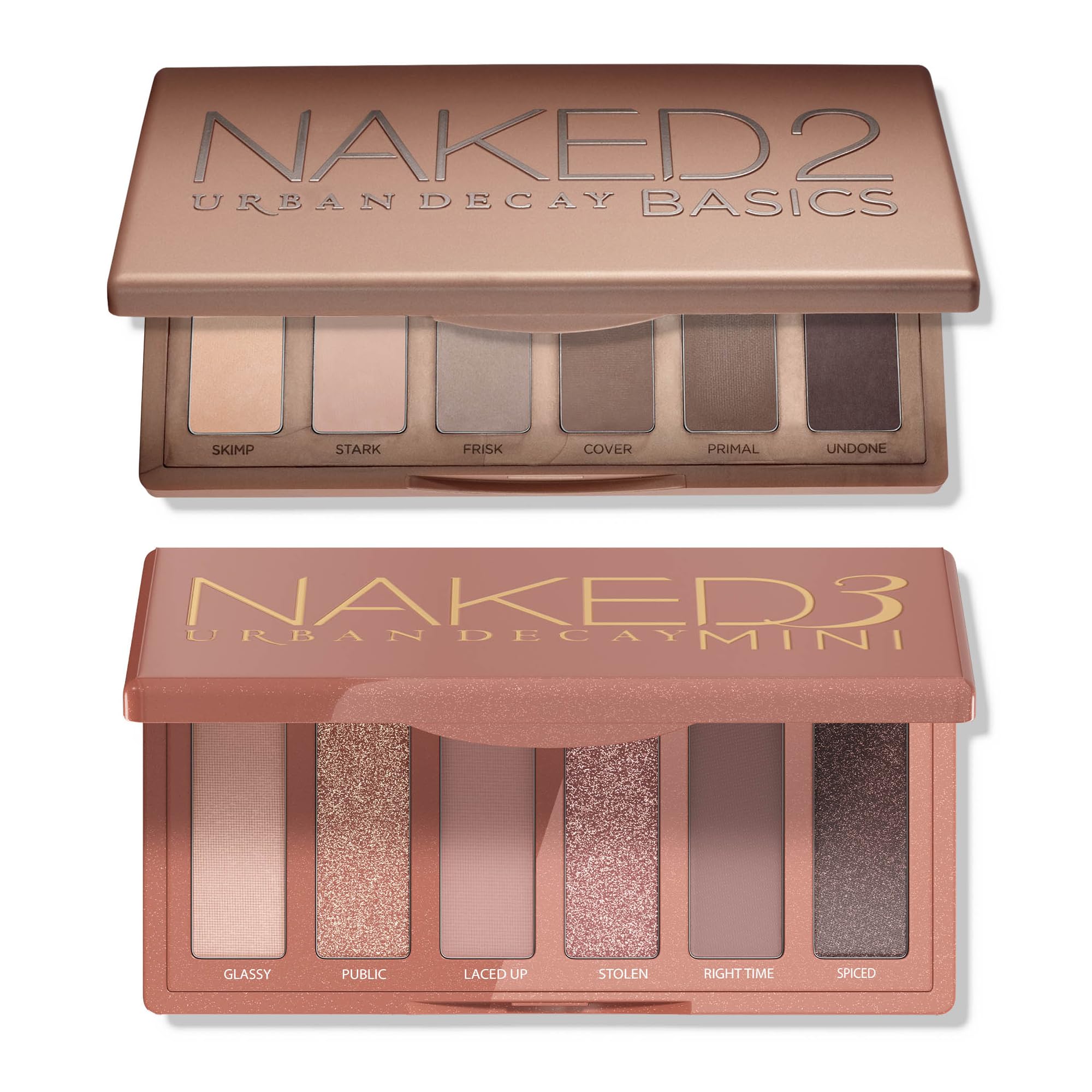 Naked Mini Eyeshadow Palettes Bundle - Naked 2 Basics (Neutral Mattes) + Naked 3 Mini (Rosy Neutrals Shimmer)