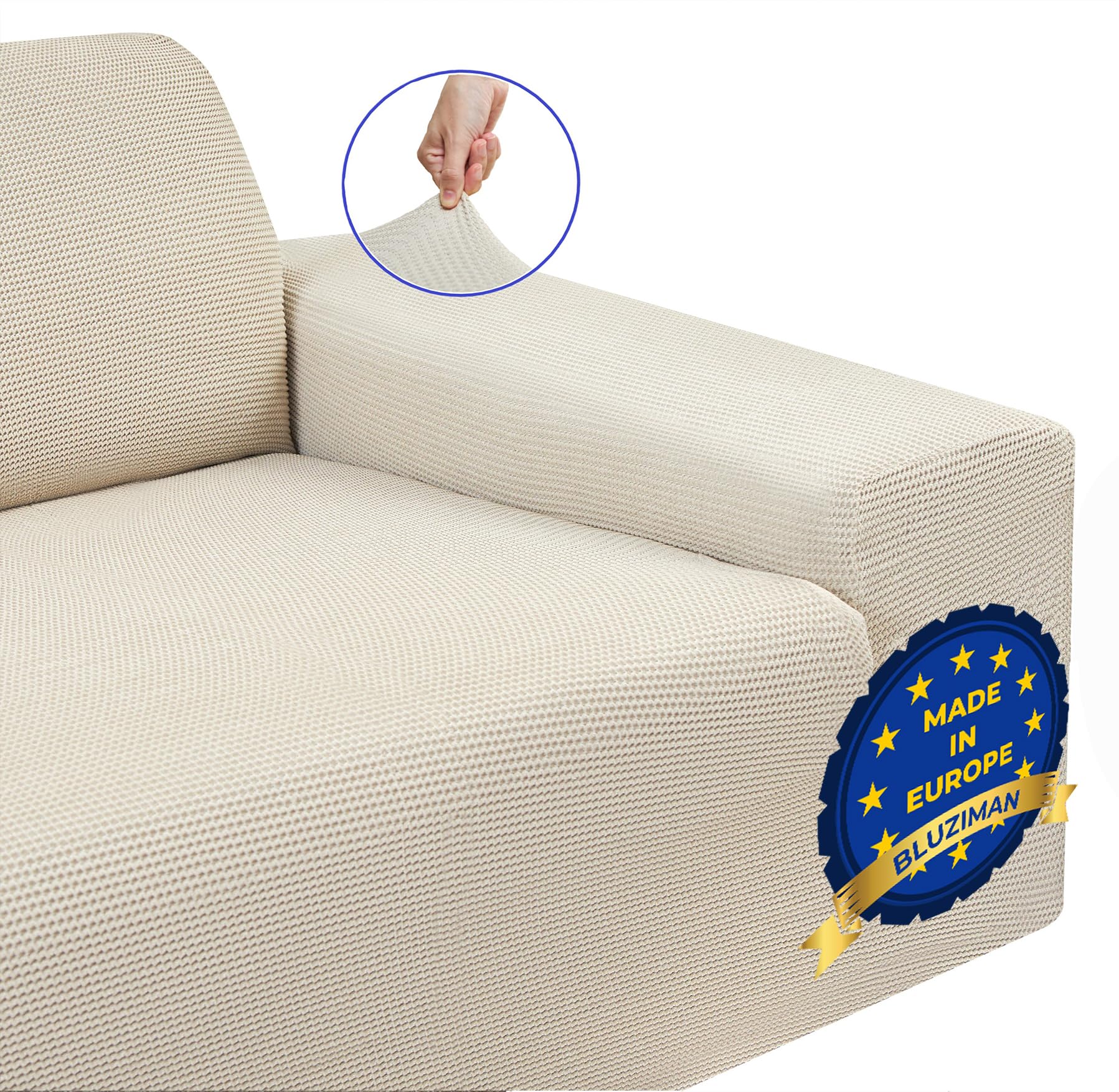 BLUZIMAN Funda Sofa 4 Plazas Gruesa Hecha en España 100%, Fundas Sofa Multi Elastica Ajustable Calidad, Capa Sofa 4 Lugares, Cubre Sofa Cobertor Mascotas Sofa Cover (Cuatro Plazas, Marfil)