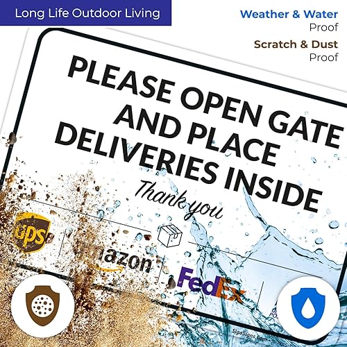 Vista 91 de Cartel de entrega del paquete, letrero de instrucciones de entrega, 10 x 7 pulgadas, aluminio 040 libre de óxido, resistente a la decoloración