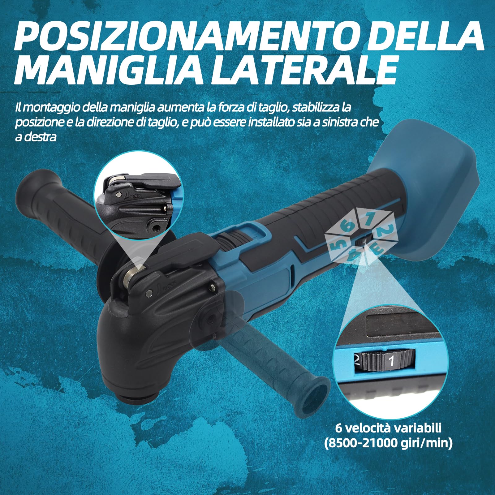 Batteria multifunzione compatibile con Makita 18 V, strumento oscillante a 6 velocità e motore senza spazzole, smerigliatrice e raschietto, strumento multifunzione – senza batteria
