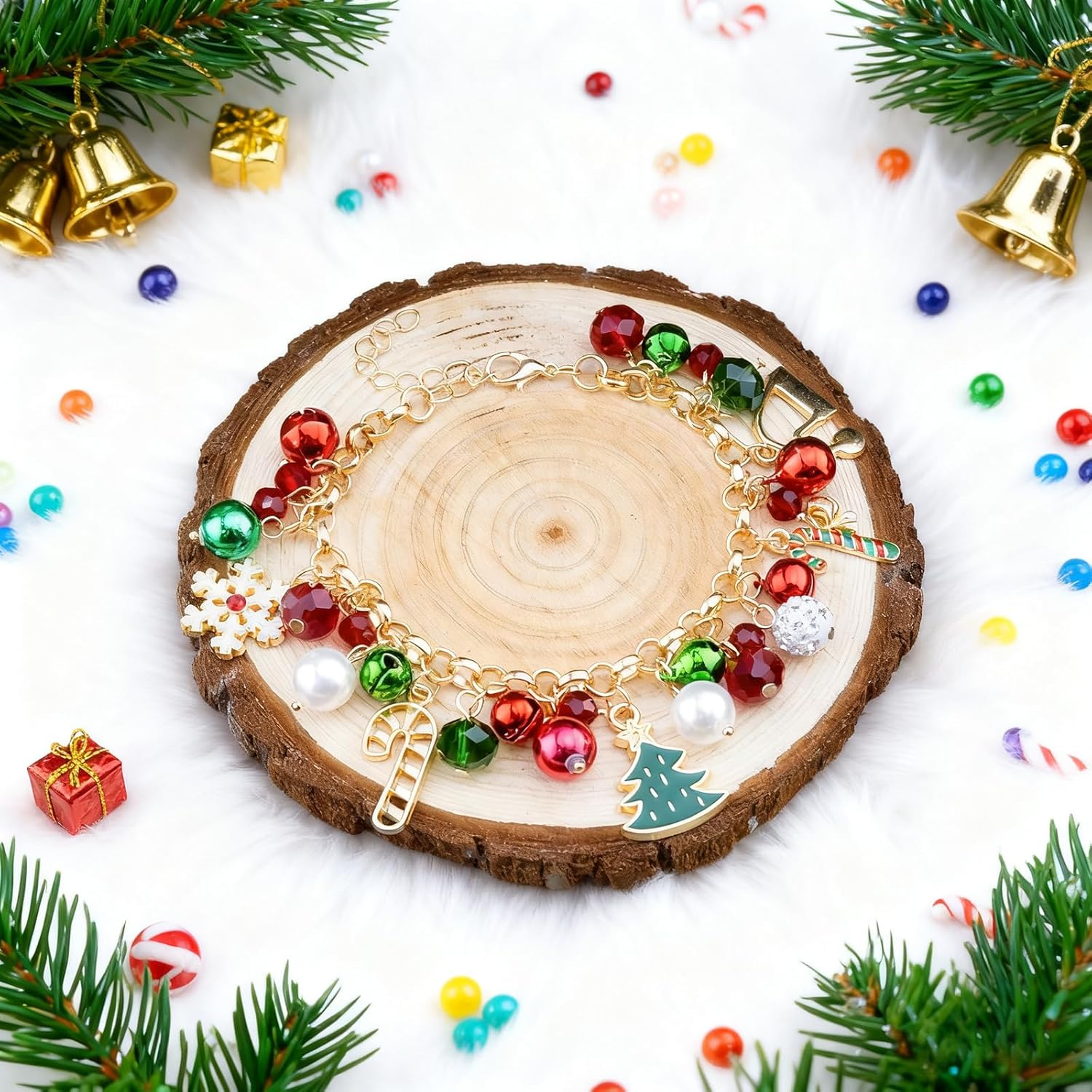 Christmas Bracelets for Women Christmas Jewelry for Women Xmas Charms Jingle Bells Snowflake Tree Charms Xmas Party Costume Accessories Gift with Adjustable Alloy Drop Christma Stocking Stuffers - Image 3