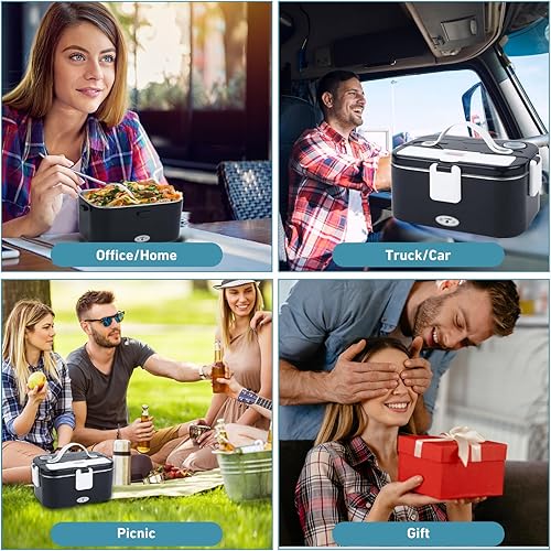 Miniatura 3 de AZZXZQYU Fiambrera eléctrica portátil de 80 W, calentador de alimentos 3 en 1 12 V24 V110 V a prueba de fugas con recipiente de acero inoxidable 304