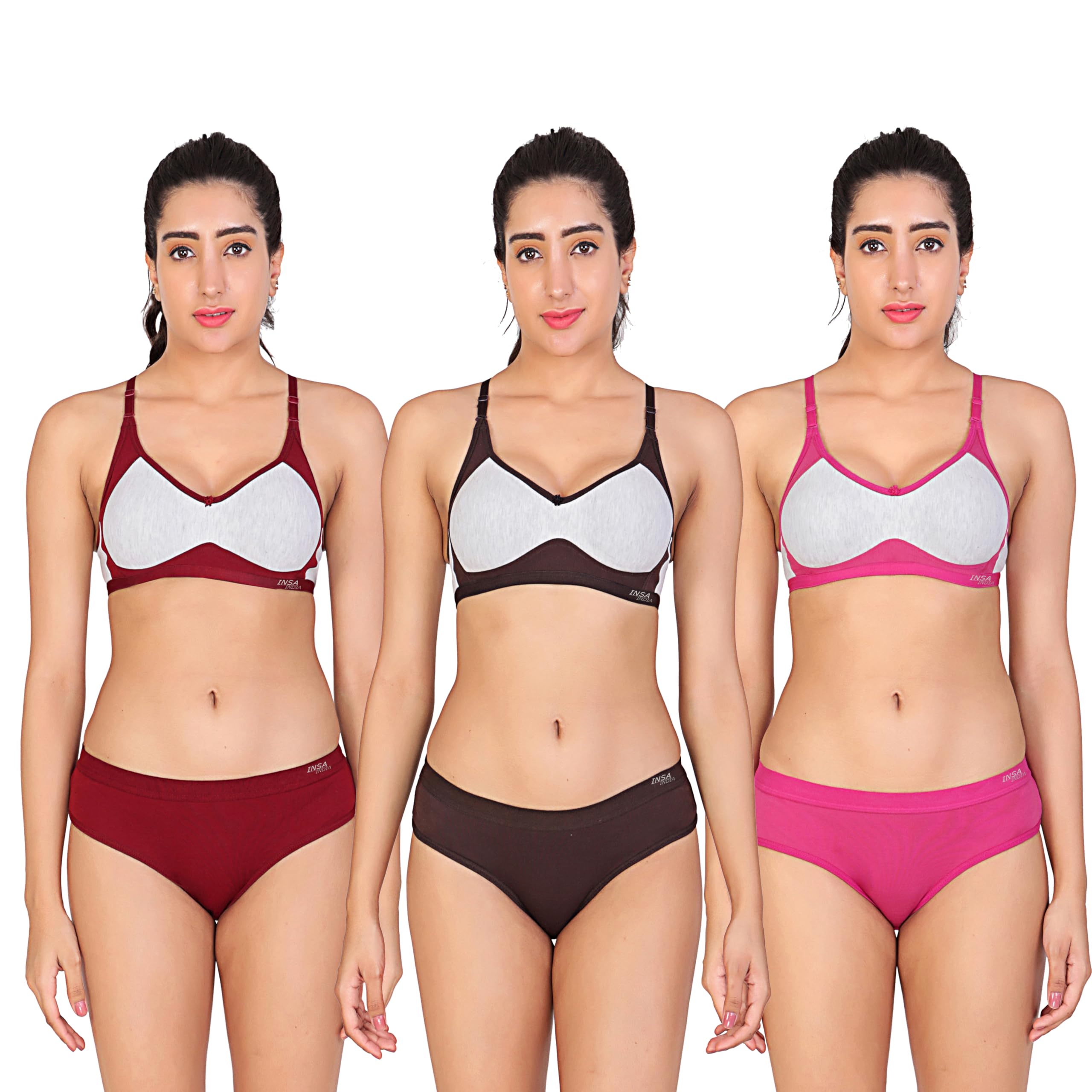 Pack of 3 Women's & Girls Non Padded Bra Panty Set Full Coverage Non Wired,Cotton Blend Fabric, Back Closure, Colour-image-44