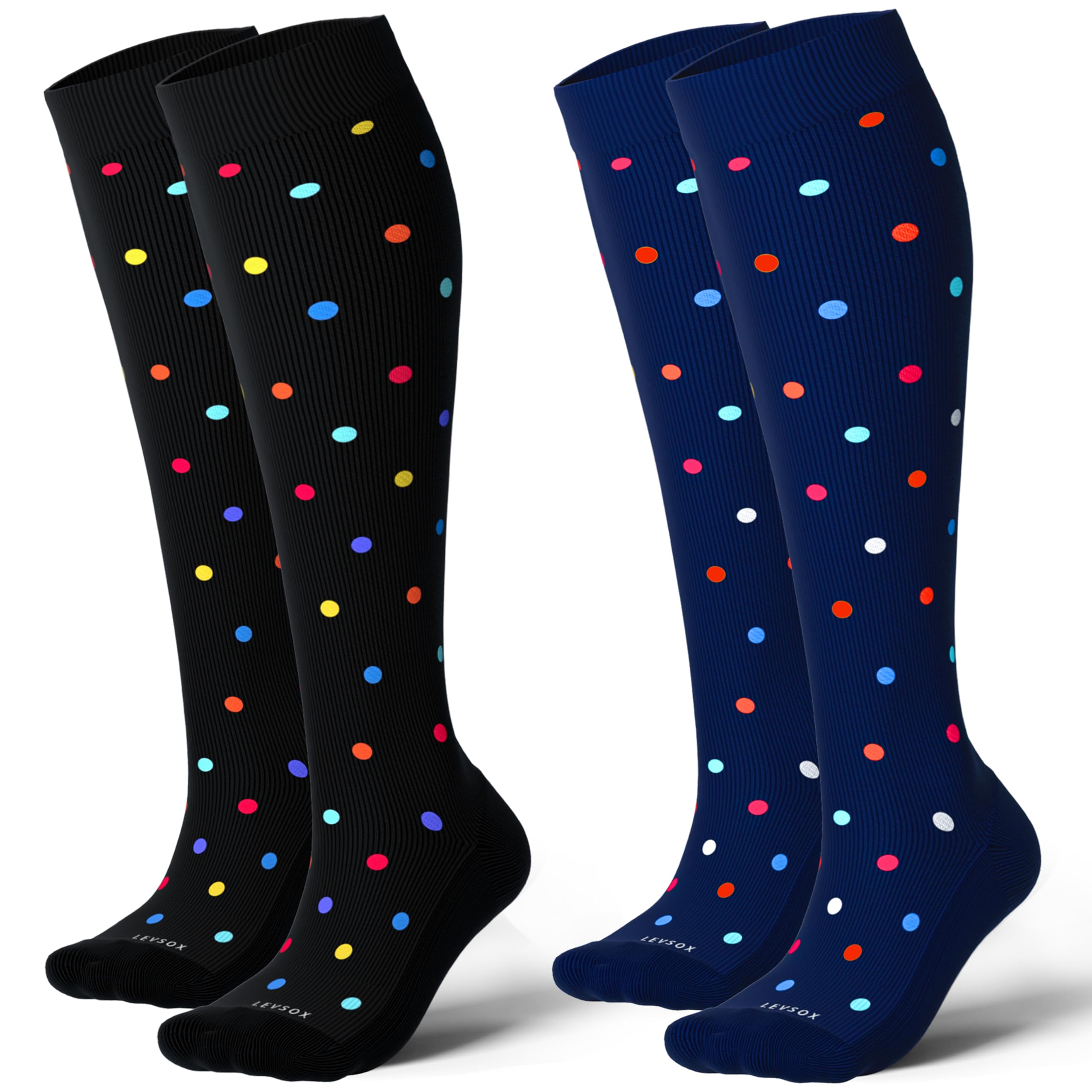 LEVSOX Thick Cotton Compression Socks for Women&Men 20-30mmHg Knee High Cute Support Sock for Nurses, Pregnancy, Travel