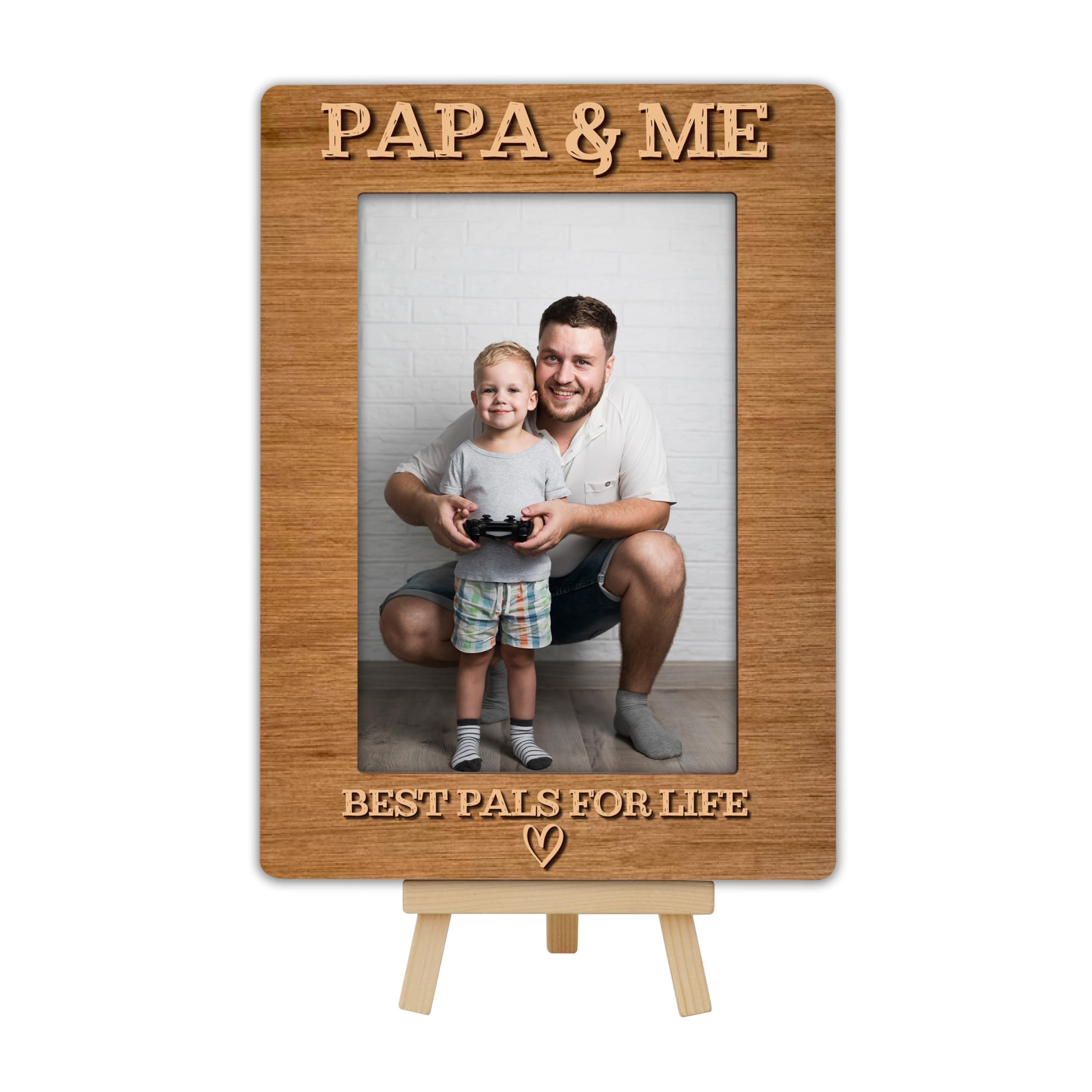 OXRUN Papa & Me Picture Frame, Father's Day Gifts Wooden Photo Frame with Easel, Display Photo Insert, 4x6 Picture Frame for Tabletop Display - A18