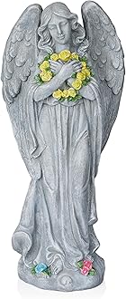 Alpine Corporation MCC832 Angel with Yellow Flower Wreath Statue, Meaningful Décor for Garden, Patio, & Lawn, 29" H, Multicolor