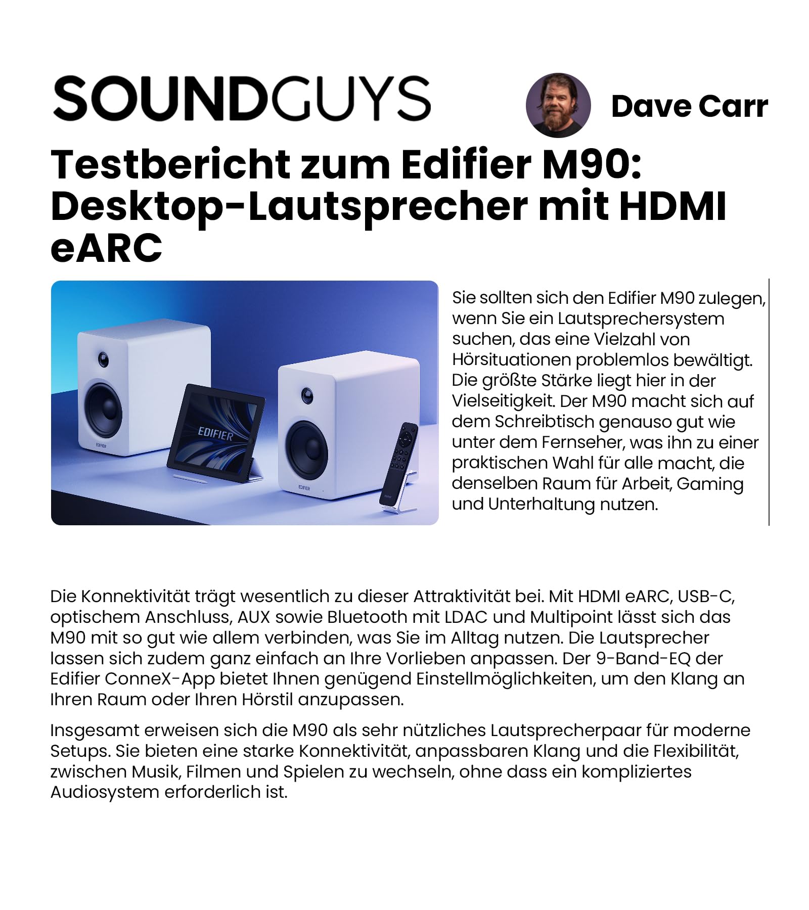 Edifier M90 Regal-Lautsprecher, 100 W RMS Desktop-Lautsprecher, Hi-Res-Audio, LDAC, Bluetooth 6.0, kompakter Lautsprecher, HDMI eARC/optischer/USB-C/AUX-Eingang, SUB Out, Aktivlautsprecher – Schwarz